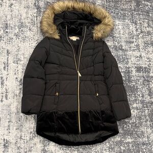 MICHAEL Michael Kors Black Puffer Jacket with Faux Fur Trim